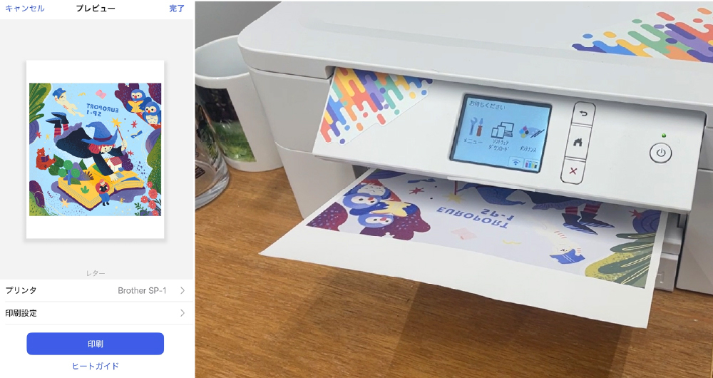 ハンカチに転写紙を耐熱テープで固定している様子
