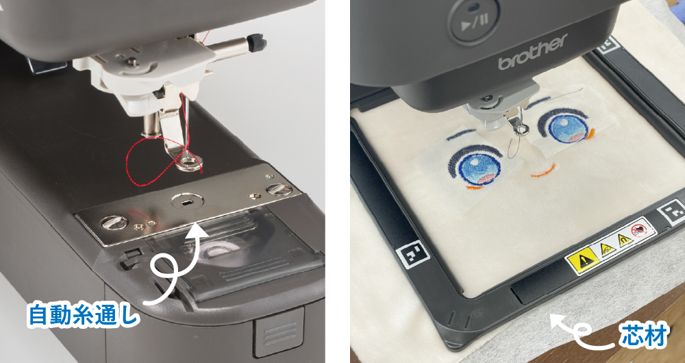 自動糸通し機能とマグネット刺しゅう枠