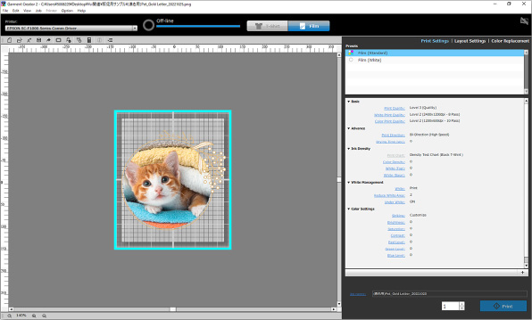 専用ソフトGaremtCreaterのDTFのモードの画面画像
