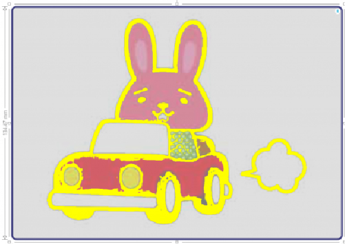 粗いトレース画像の例（うさぎとくるまのイラスト）